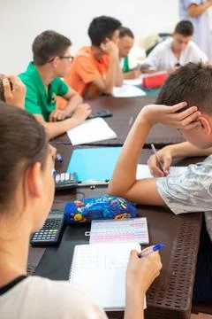 Children doing mathematics, developmental activities, teaching children. Stock Photos