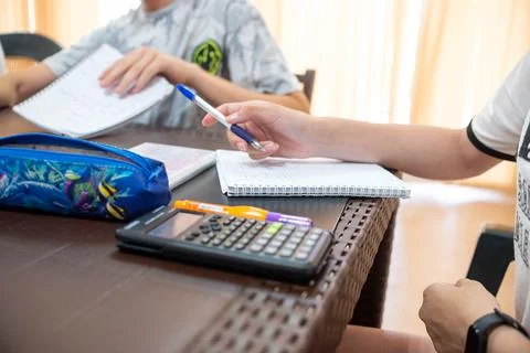 Children doing mathematics, developmental activities, teaching children. Stock Photos