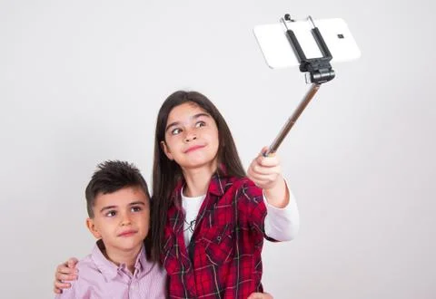 Children doing selfie Stock Photos