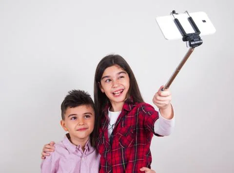 Children doing selfie Stock Photos