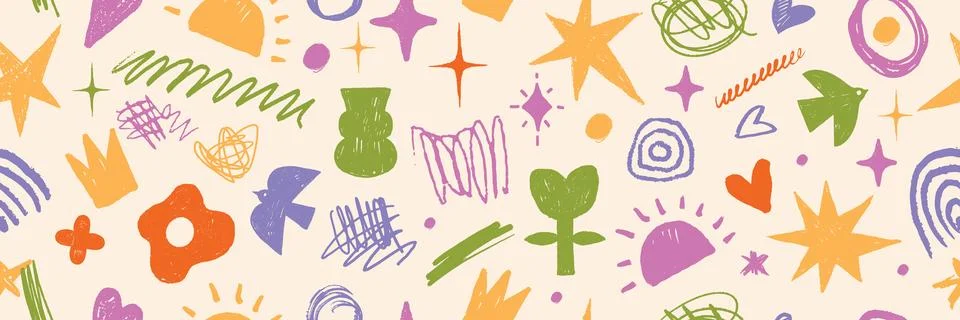 Children doodle seamless pattern, vector cute childish background print 스톡 일러스트