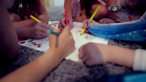 Children draw a card Stock Footage