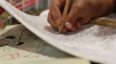 Children Draw With Crayons 4 Stock Footage 54409591