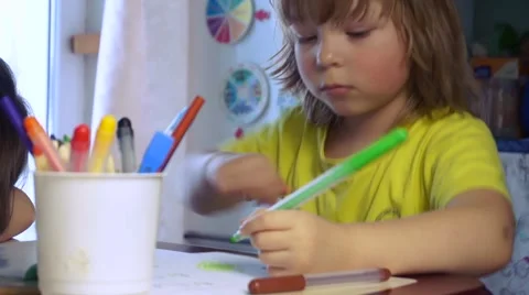 Children draw in home Stock-Footage 59764298