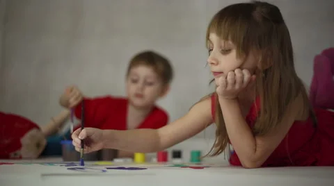 Children draw on paper Stock Footage 60643685