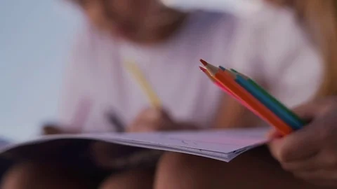 Children draw with pencils close-up Stock Footage 80839333