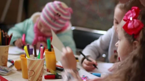 Children draw with pencils Stock Footage 62019393