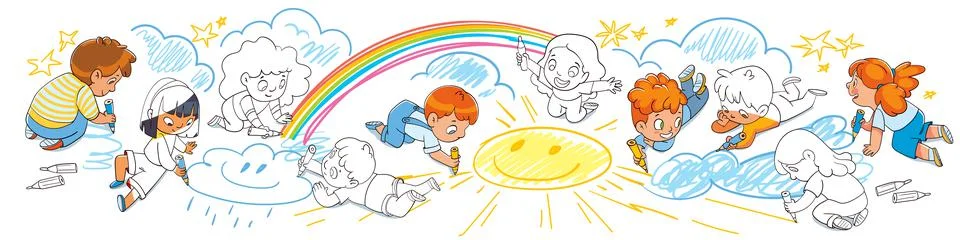 Children draw scribbles on the floor and wall with colored crayons. Seamless  Illustrazione stock