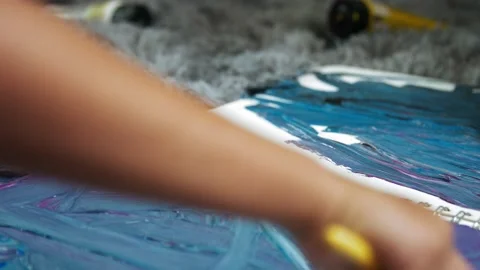 Children draw sitting on the floor Stock Footage 223583396