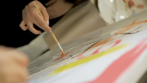 Children draw something with color paints Stock Footage 108190813