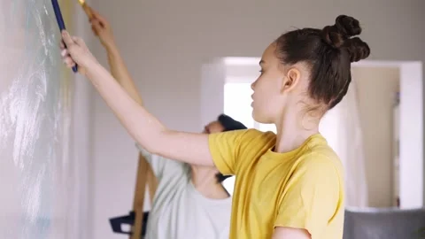 Children drawing picture on flat wall Video stock 145395582