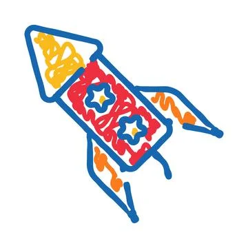Children drawing rocket ship doodle exploring space concept Stock Illustration