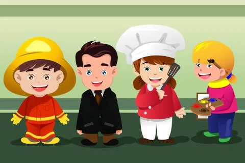 Children dressing up as professionals Stock Illustration