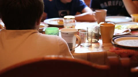 Children eat at the table Stock Footage 41683130