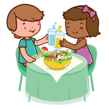 Children eating at the table. Vector illustration Stock Illustration
