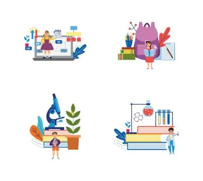 Children education set - different school subjects books and equipment 스톡 일러스트