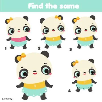 Children educational game. Find two same pictures of cute panda bear Stock-Illustration