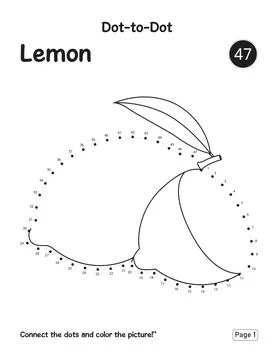 Children Educational Learning Puzzle Page with Lemon Connect the Dots Outline Stock Illustration
