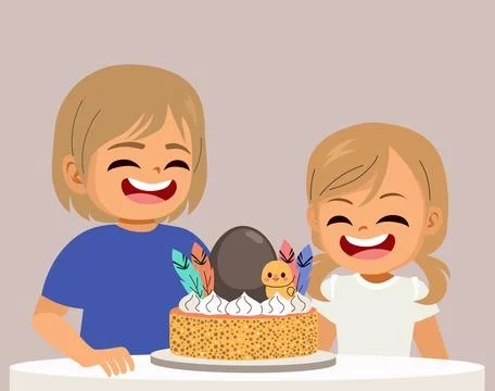 Children Enjoying Easter Mona De Pascua Cake Vector Illustration 스톡 일러스트