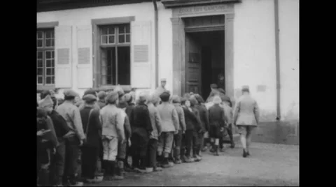 Children entering school in a row Stock Footage 43323950