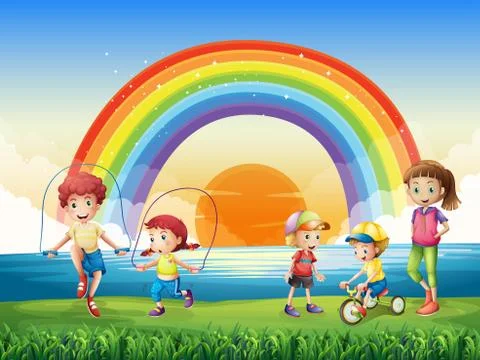 Children exercising in the park Ilustración de archivo