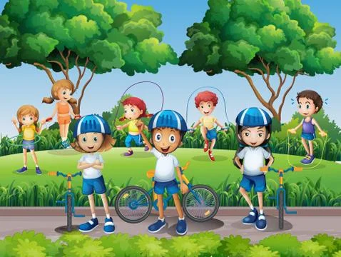 Children exercising in the park Ilustración de archivo