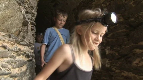 Children explore tunnel Stock Footage 505991