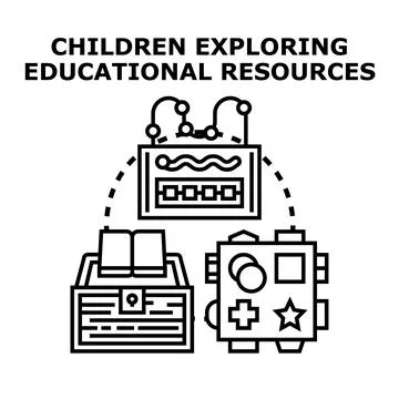 Children exploring educational educational resources learning development Stock Illustration