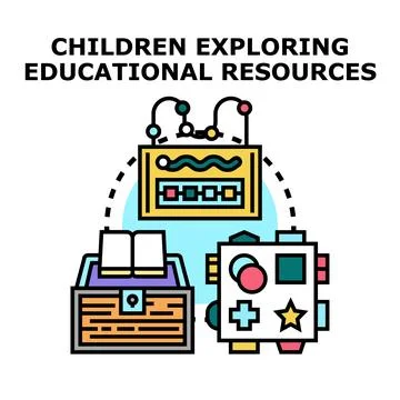 Children exploring educational educational resources learning development Stock Illustration