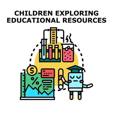 Children exploring educational resources development concept vector Stock Illustration