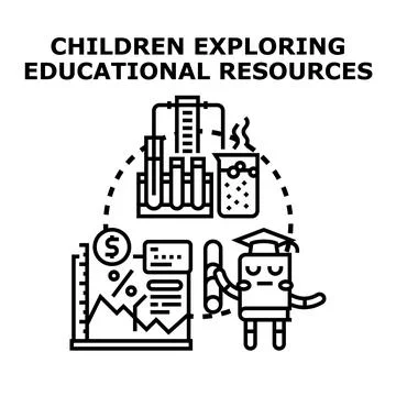 Children exploring educational resources development concept vector Stock Illustration