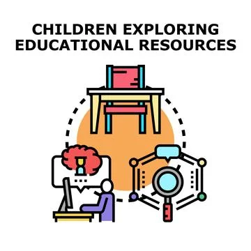 Children exploring educational resources, learning, and analysis Stock Illustration