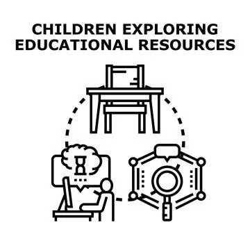 Children exploring educational resources, learning, and analysis Stock Illustration