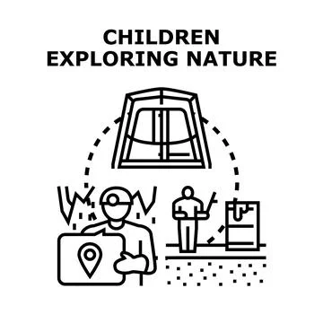 Children exploring nature and science outdoors concept Stock Illustration