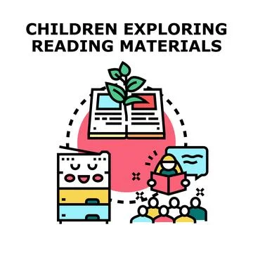 Children exploring reading materials and developing knowledge Stock Illustration