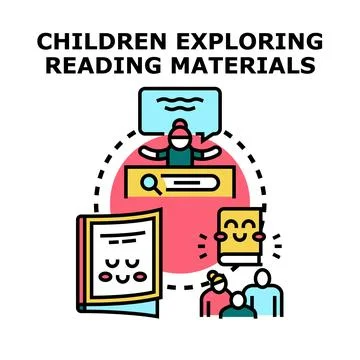 Children exploring reading materials and education concept Stock Illustration