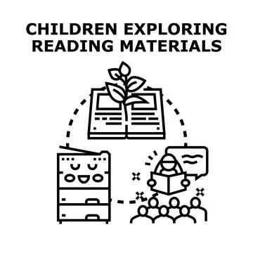 Children exploring reading materials and developing knowledge Ilustração Stock