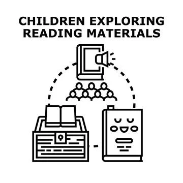 Children exploring reading materials concept icon illustration Stock Illustration