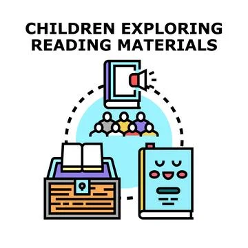 Children exploring reading materials concept icon illustration Stock Illustration