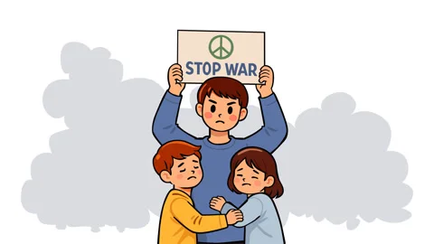 Children Expressing Anti-War Message and Emotional Impact 库存影片 327339749