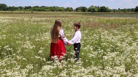 Children in the field Stock Footage 77760683