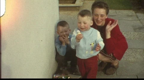 Children finding Easter nest (vintage 8 mm amateur film) Stock Footage 848478