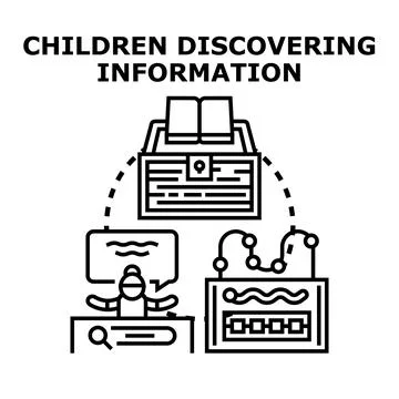 Children finding information using educational technology and exploration Stock Illustration