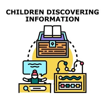 Children finding information using educational technology and exploration Stock Illustration