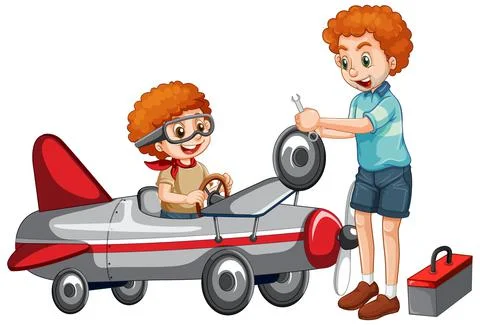 Children fixing a plane together Illustrazione stock