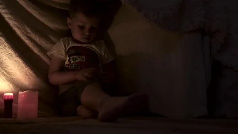 Children with flashlight reading Stock Footage 76605615