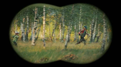 Children in forest - binoculars view 3 Stock Footage 60474581