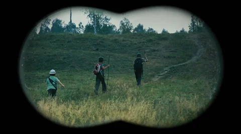 Children in forest - binoculars view 4 Stock Footage 60474293