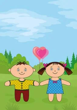 Children on forest glade Stock Illustration