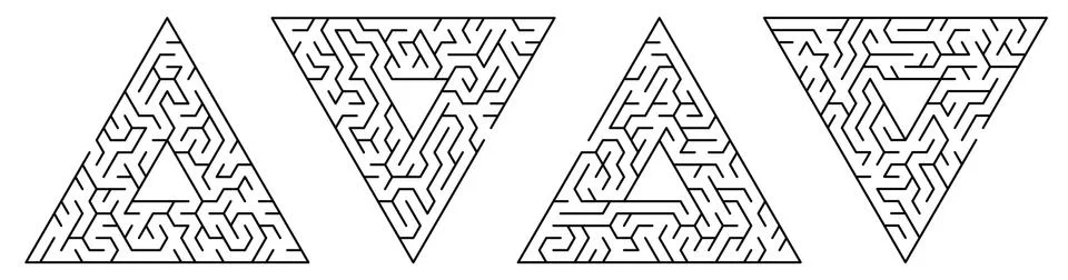 Children games. Set of triangular mazes, labyrinth of small level of difficulty Stock Illustration